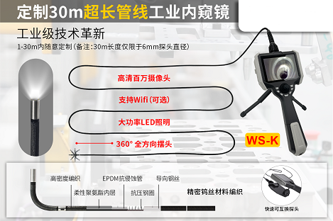 長(zhǎng)距離檢測(cè)方案丨微視工業(yè)內(nèi)窺鏡定制1-30米超長(zhǎng)管線